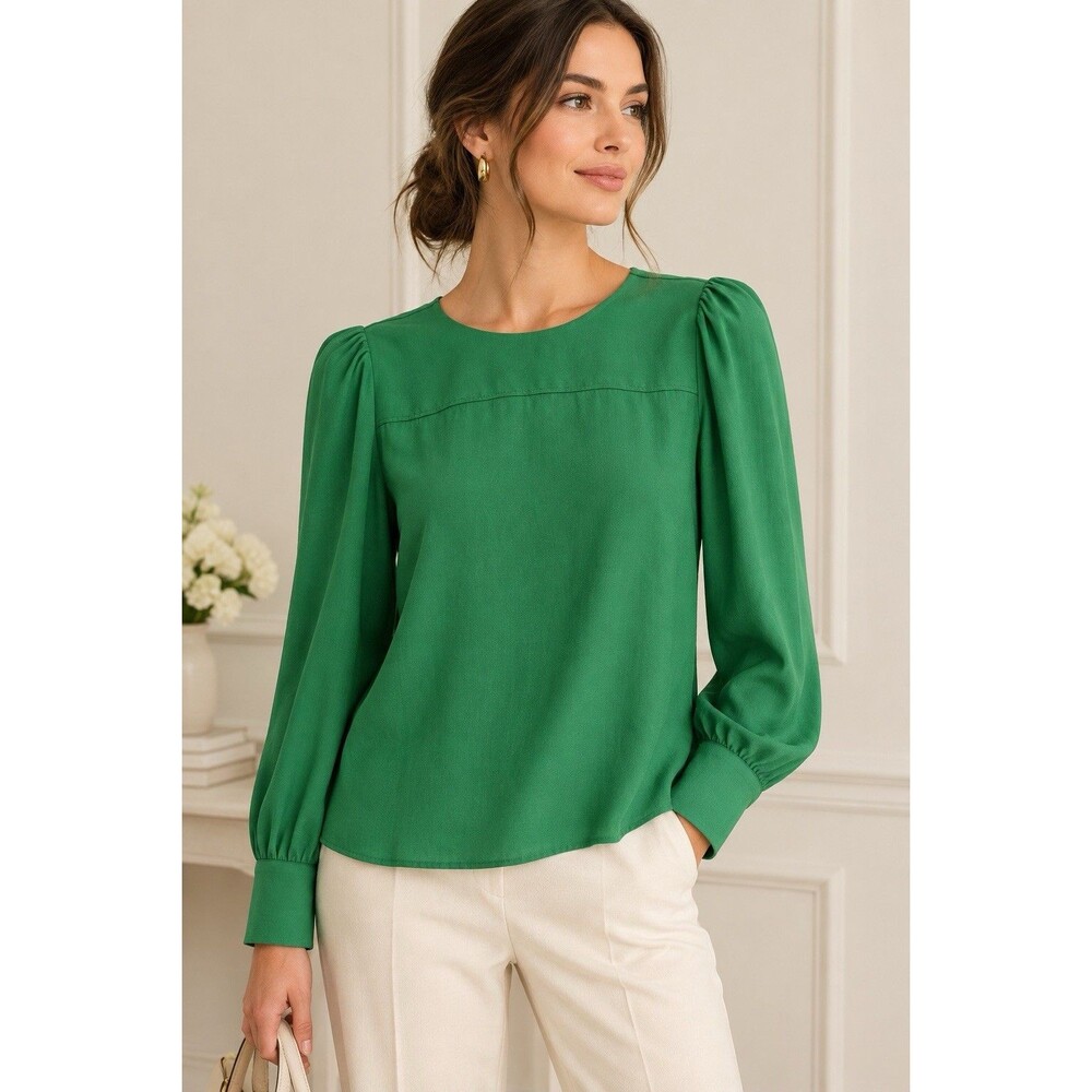 LOFT Emerald Green Scoop Neck Long Sleeve Blouse Size S Quiet Luxury